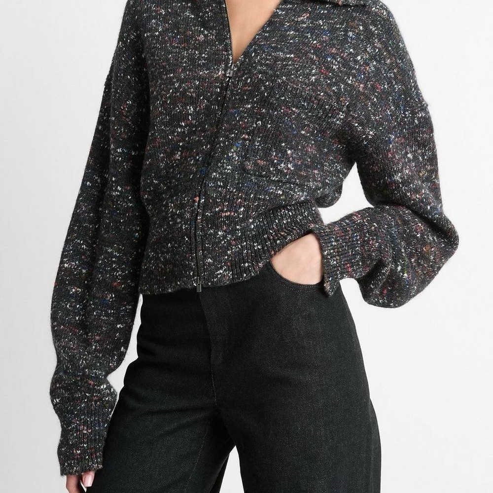 Vince Donegal Wool & Silk Knit Zip-Front Jacket